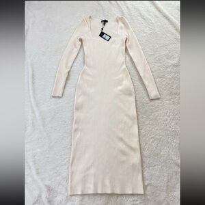 Rag Bone Womens Size XS Ivory Asher Long Sleeve Ribbed Stretch Midi Dress